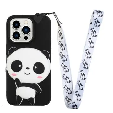 Cartoon Design iPhone 14 Pro TPU Case with Zipper Pocket - Panda