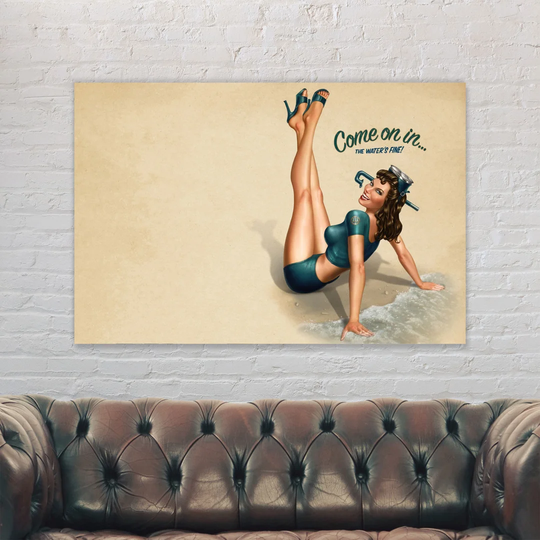 Come on in Seaside Pin up Retro - Wrapped Canvas Art Prints
