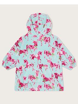 Monsoon Girls Unicorn Rose Oversized Nightwear Fleece Hoody - Aqua