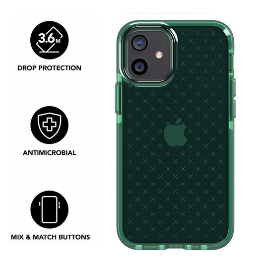 Tech21 Evo Check for Apple iPhone 12 Mini 5G - Germ Fighting Antimicrobial Phone Case Cover with 3.6 Meter Drop Protection - Midnight Green