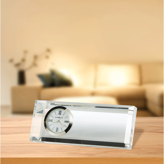 Prism Modern & Contemporary Analog Crystal Quartz Tabletop Clock in Clear/Polished Silver