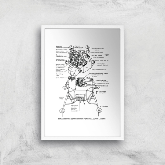 Lunar Schematic Art Print - A3 - White Frame