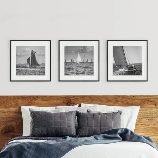 Sailboat Triptych - 3 Piece Picture Frame Photograph Print Set on Paper