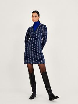 Monsoon Geo Pattern Collared Dress - Blue
