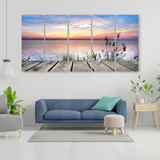 Canvas Print Footbridge Beach Sunset