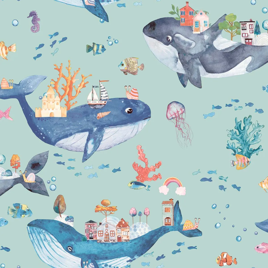 Holden Decor Whale Town Soft Teal Wallpaper