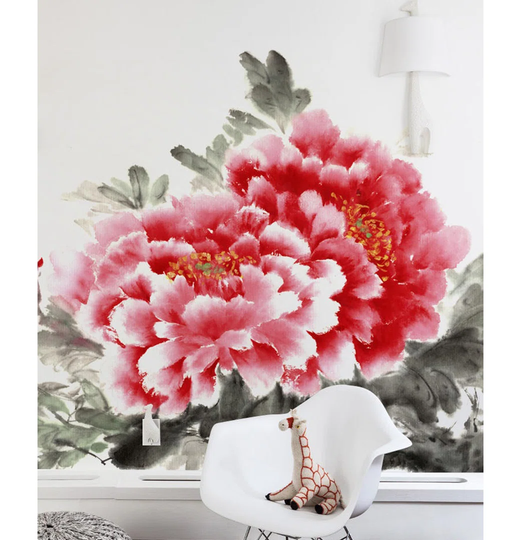 Cayetano Chinese Brushink Floral Roses Garden Wallpaper
