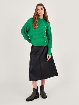 Monsoon Horizontal Rib Jumper, Green, Size S, Women