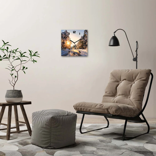 Road in the Winter Forest Silent Wall Clock