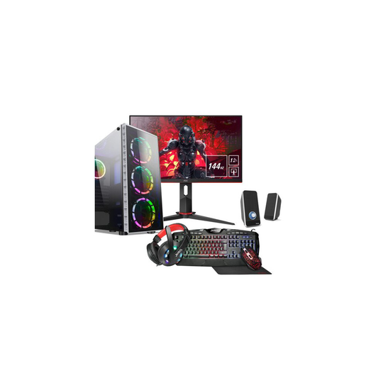 (i5 3470, GTX1650, 5 Piece Gaming Set) Fast Gaming PC VR Ready, GTX 1650, Quad Core i5, 16GB, 2TB, Bundle Set Speakers Raider White