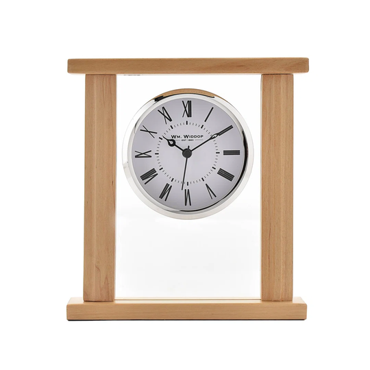 Analog Birch Solid Wood Quartz Tabletop Clock in Silver/Brown