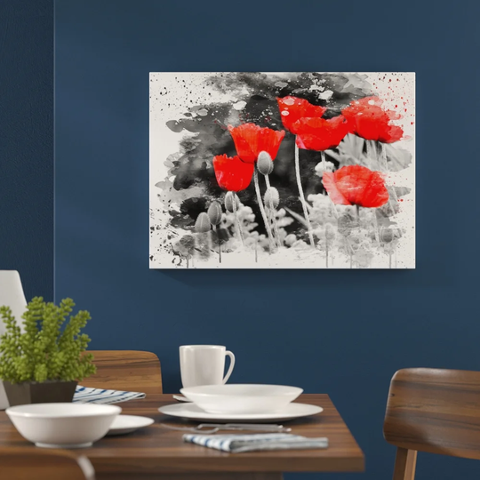 'Red Poppy Field Flowers' Graphic Art Print Poster