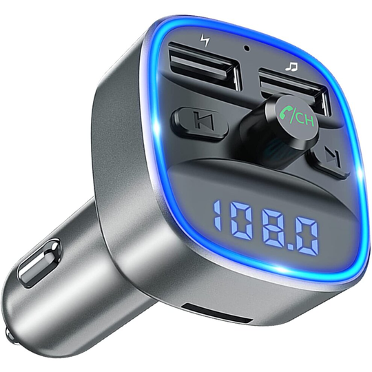 Cocoda Bluetooth FM Transmitter for Car, Blue Ambient Ring Light Wireless Radio Car Receiver Adapter Kit with Hands-Free...