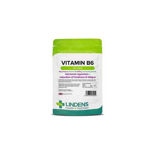 Lindens Vitamin B6 100mg Tablets | 100 Pack | Ultra-Potent 7000% NRV dose contributes to Healthy Metabolism, Reduction of Tiredness, Normal Immune...