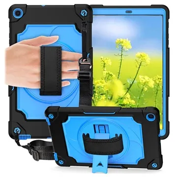 Samsung Galaxy Tab A 10.1 (2019) Heavy Duty 360 Case with Hand Strap - Blue / Black