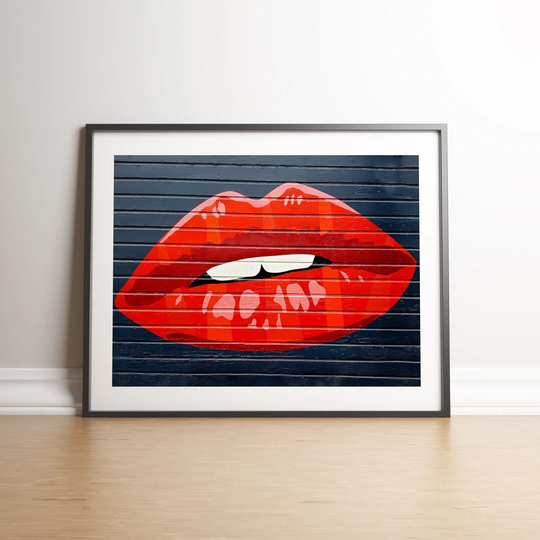 Street Art Vibrant Red Lips by Vouvart - Picture Frame Graphic Art