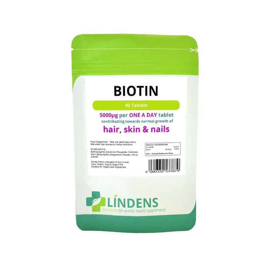 (1 Pack - 90 Tablets) Lindens Biotin Tablets 5000mcg X 90 Vitamin High Strength D-biotin Supplement