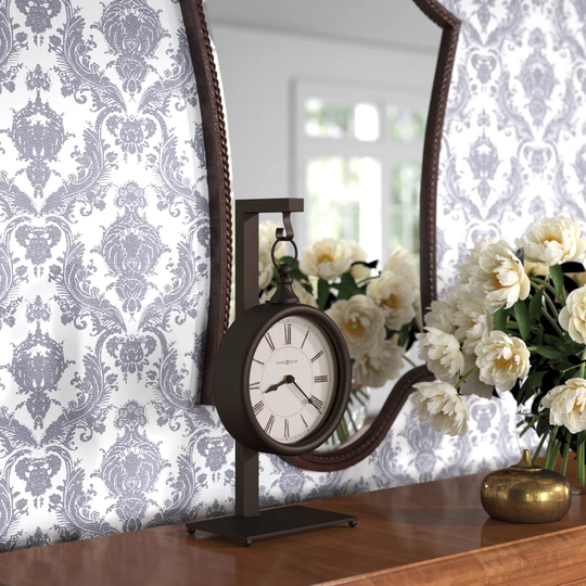 Loman Traditional Analog Metal Quartz Tabletop Clock in Antique Black/Aged White