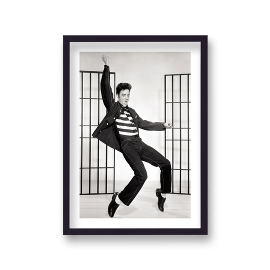 Black and White Elvis Classic Jailhouse Rock by Vouvart - Picture Frame Photograph