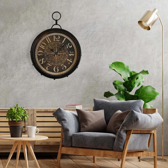 WALL CLOCK No Round Metal Vintage Old town