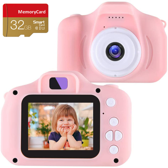 (Pink (with 32 GB SD Card)) Children Mini Camera Educational Digital Projection Christmas Toys