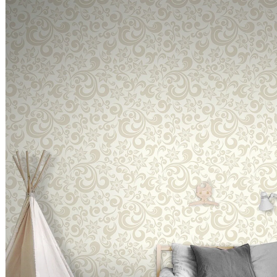 Miroir Light Beige Baroque Wallpaper