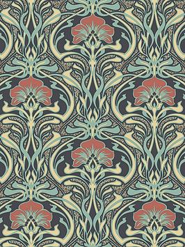 Crown Archives Flora Nouveau Wallpaper Peacock Green