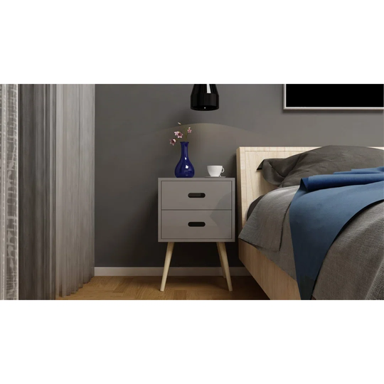 MDF 2 Drawer Bedside Side Table Storage Unit,Grey, 40 X 40 X 61.5 Cm