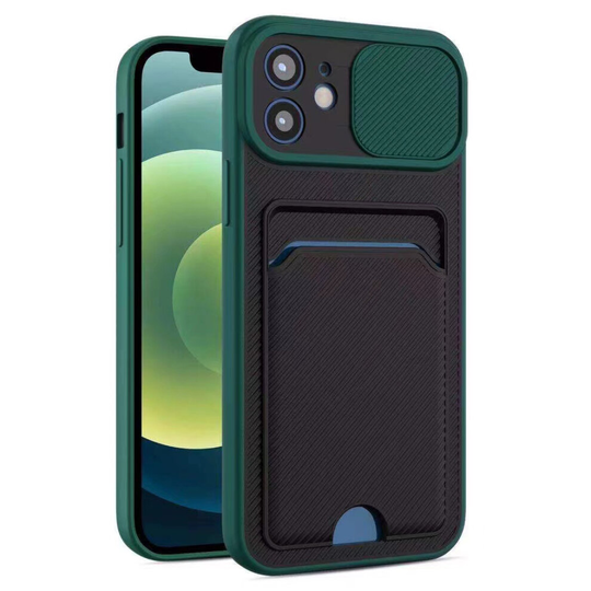 Compatible With iPhone 13 Pro - in Green Ultra thin Case with Card slot & Camera shutter
