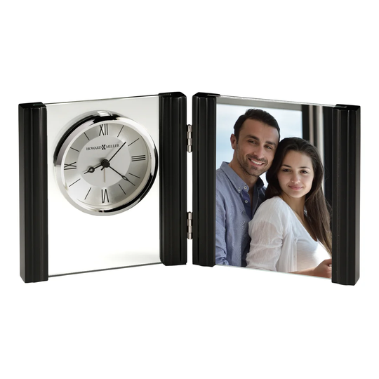 Donovan Modern & Contemporary Analog Crystal Quartz Alarm Tabletop Clock in Silver/Black Satinwood