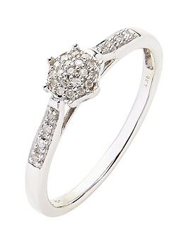 Love Diamond 9 Carat White Gold 10 Point Diamond Cluster Ring With Diamond Set Shoulders