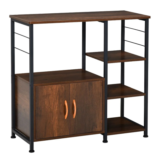 HOMCOM Storage Shelf Side Table Metal Frame Black And Rustic Brown