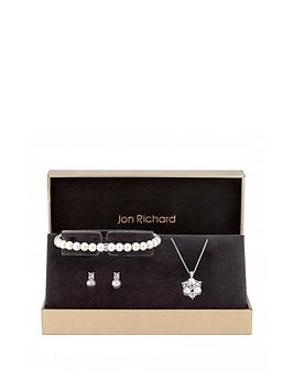 Jon Richard Silver Plated Clear Crystal Pearl And Crystal Cluster Trio - Gift Boxed