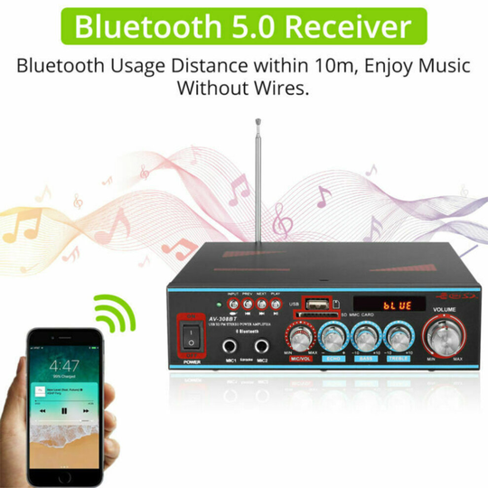 120W Digital Power Amplifier Bluetooth Car Home Stereo HiFi Audio 2CH USB SD FM