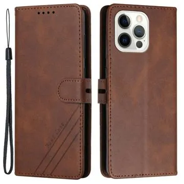 Business Style iPhone 14 Pro Wallet Case - Brown