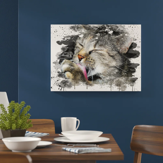 'Cat Licking its Paw' Graphic Art Print Poster