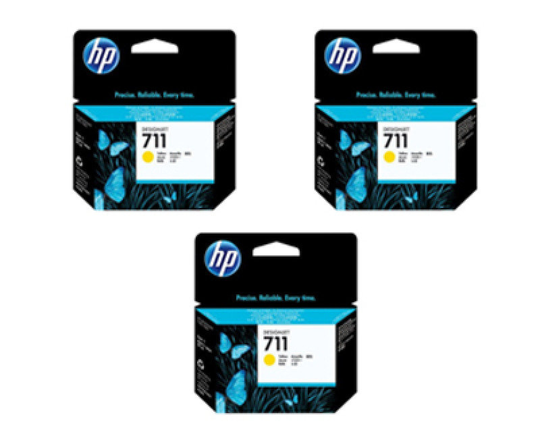 HP 711 Yellow Original, Multi-pack Ink Cartridge - Standard Yield 3 x 29ml - CZ136A