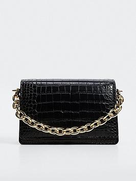 Mango Croc Pu Bag, Black, Women