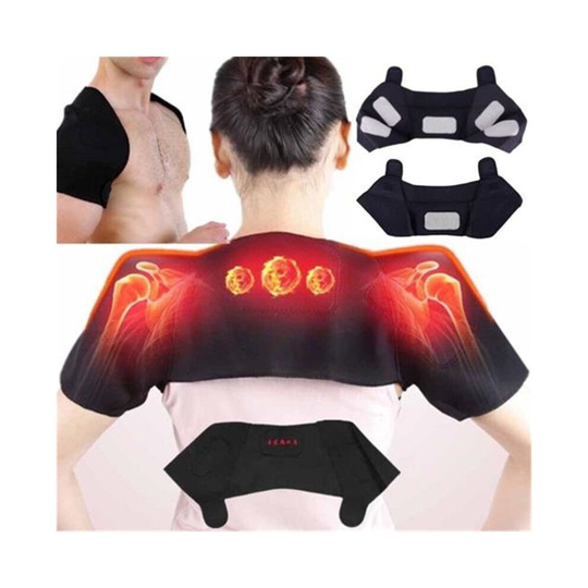 (Black, XL) Self Heating Therapy Magnetic Tourmaline Back Support Belt Shoulder Protector