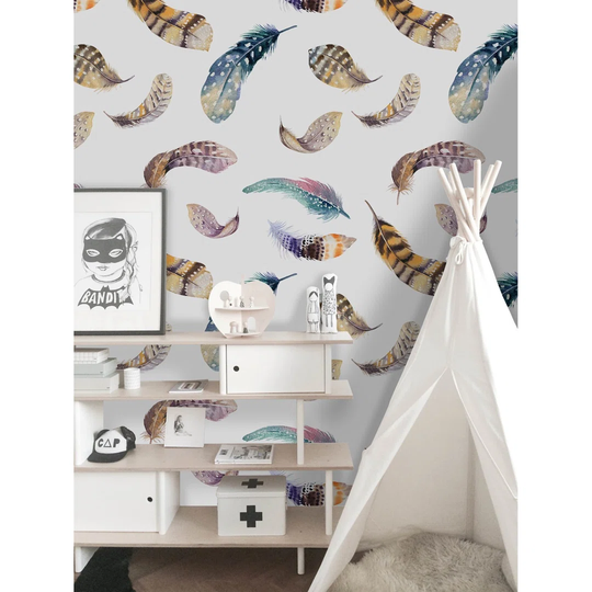 Walllpaper Roll 250X250cm Wallpaper Material With Print Mural Decoration Kitchen Livingroom Bedroom - Feathers Brownlarge