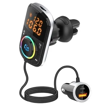 Bluetooth FM Transmitter & Dual Fast Car Charger BC71 - 36W