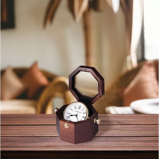 Weather and Maritime Oceana Nautical Analog Wood Quartz Tabletop Clock in Windsor Cherry
