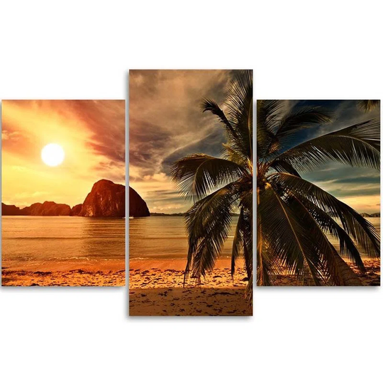 Canvas Print Sunset Sea Palms