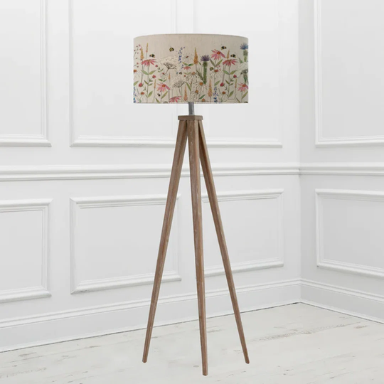 Aratus Grey Wash Tripod Floor Lamp With Hermione Linen Shade D52cm