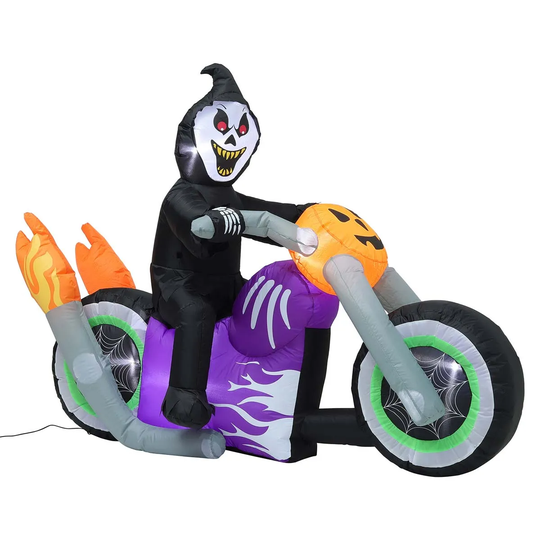 Livingandhome 180Cm Halloween Inflatable Ghost Riding On Motorbike Lighted