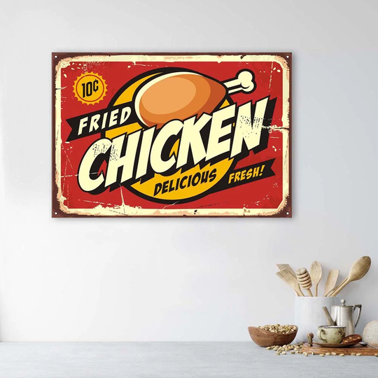 Canvas Print Retro Sign Chicken