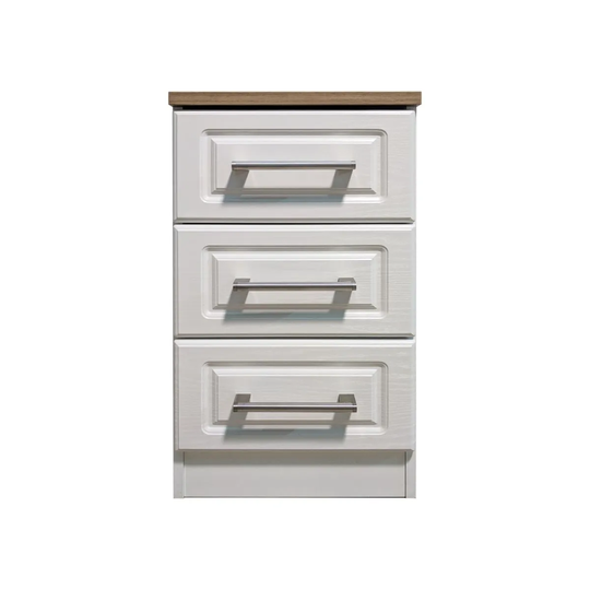 Trent Ready Assembled 3 Drawer Bedside Cabinet With Wireless Charging White Ash/Oak