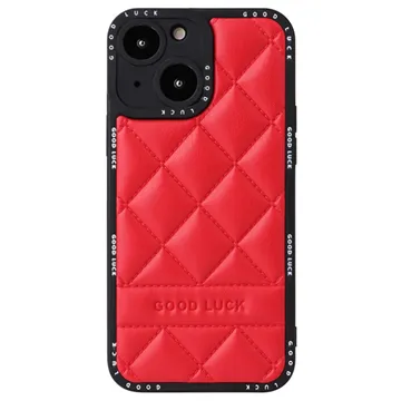 Good Luck Rhombic Grid iPhone 14 Hybrid Case - Red
