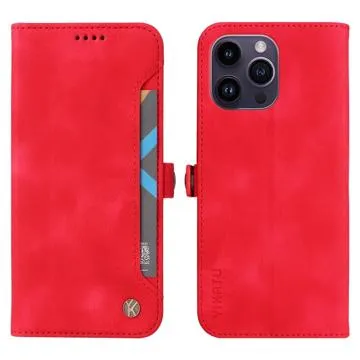 YIKATU YK-002 For iPhone 14 Pro Max Skin-touch Feeling Phone Case, Outer Card Slot Design Overall Coverage PU Leather Wallet Stand Shell