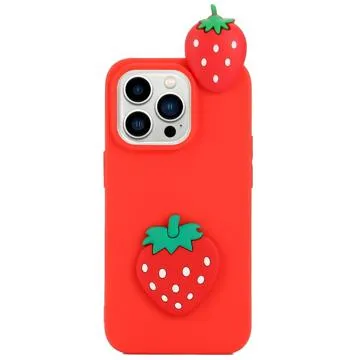 3D Cartoon iPhone 14 Pro TPU Case - Strawberry